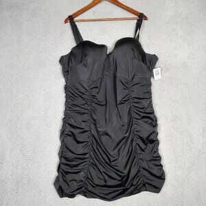 Torrid Swim Dress Women's 4 Black Stretch Ruched Detail One-Piece Swimsuit NWT